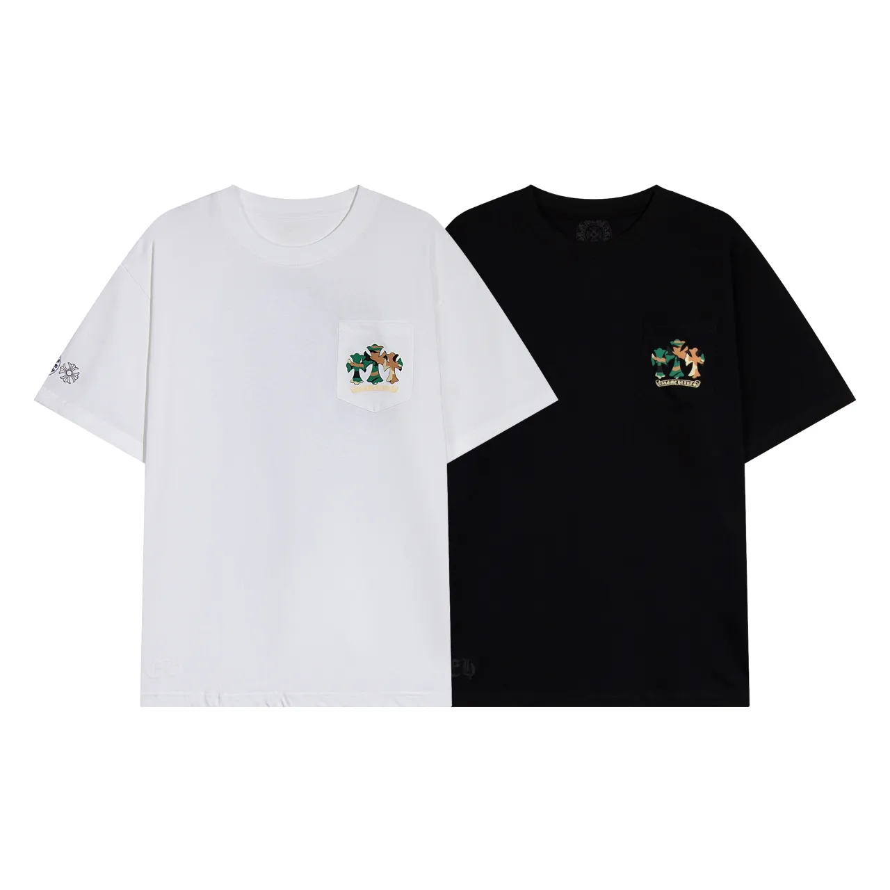 P150 Chrome Hearts Chrome Hearts Sanskrit Horseshoe Camouflage Print Short Sleeve Size: SMLXL Color: Black White